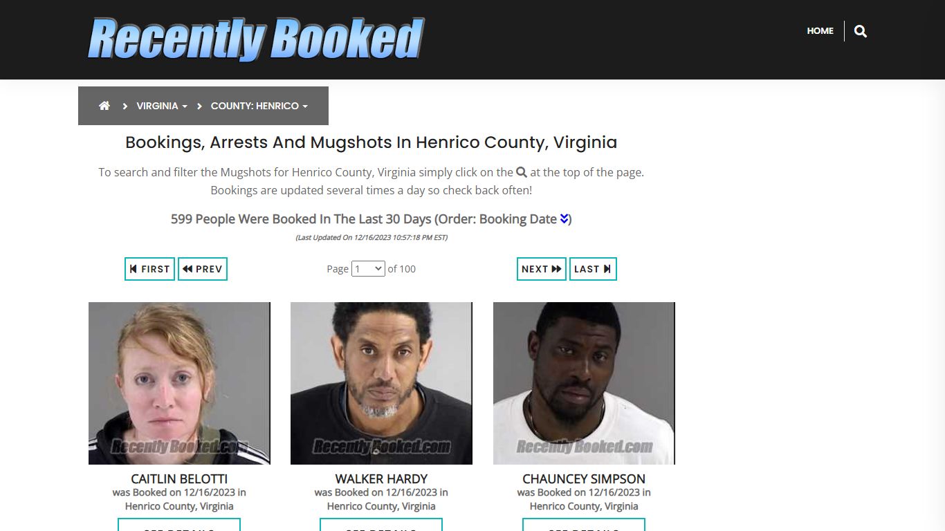 Recent bookings, Arrests, Mugshots in Henrico County, Virginia