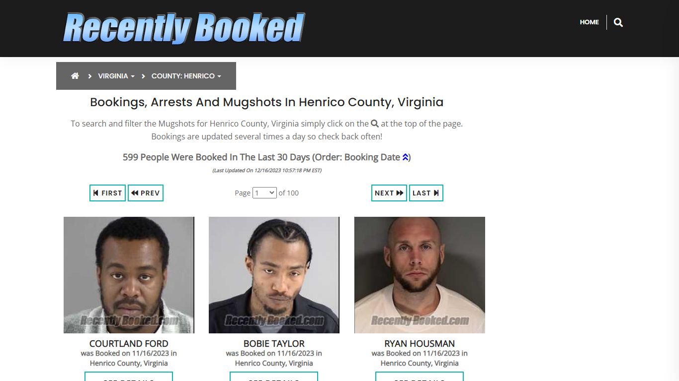 Recent bookings, Arrests, Mugshots in Henrico County, Virginia